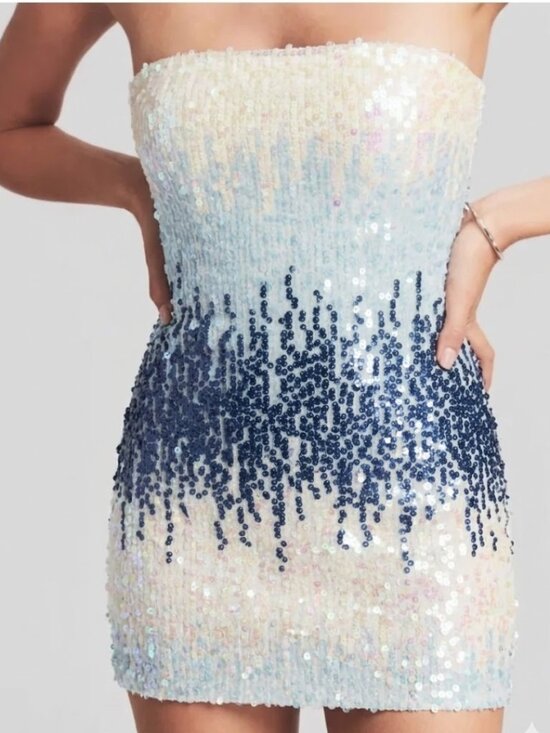 Amazon Dresses & Skirts - Canton Walker Anastasia Sequin Strapless Ombre Mini Dress in White Blue